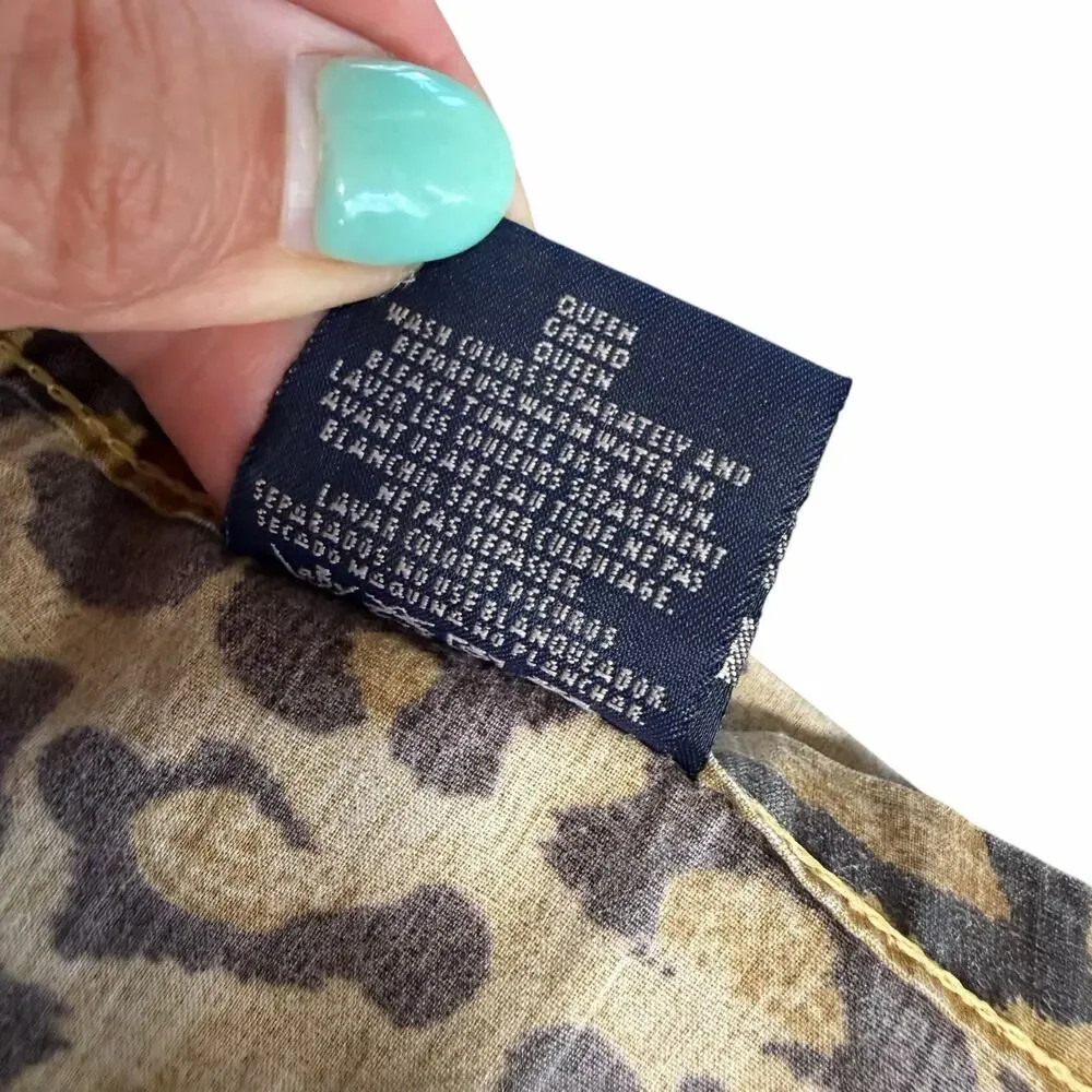 VTG Ralph Lauren Aragon Leopard Print Queen Flat Sheet Made in USA Cotton 90s #1